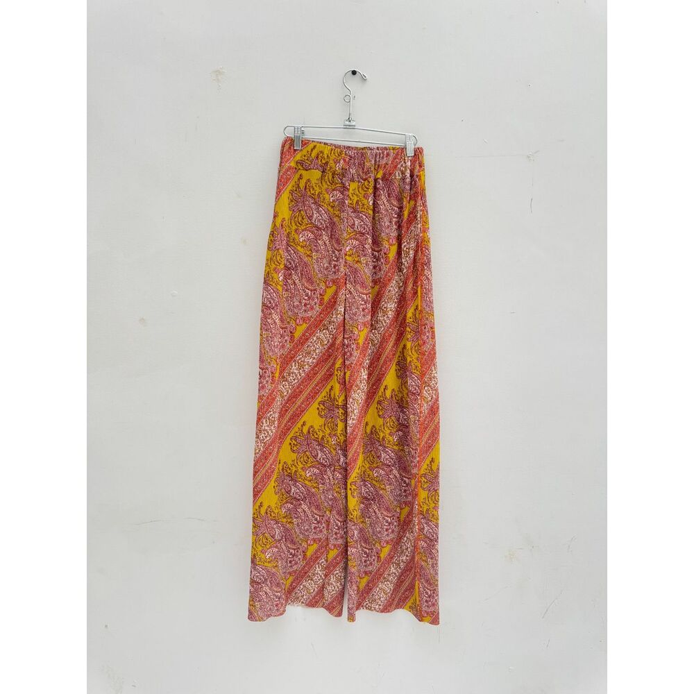 Urban Outfitters XS Paisley Wide Leg Palazzo Pants Mustard Boho Festival Y2K